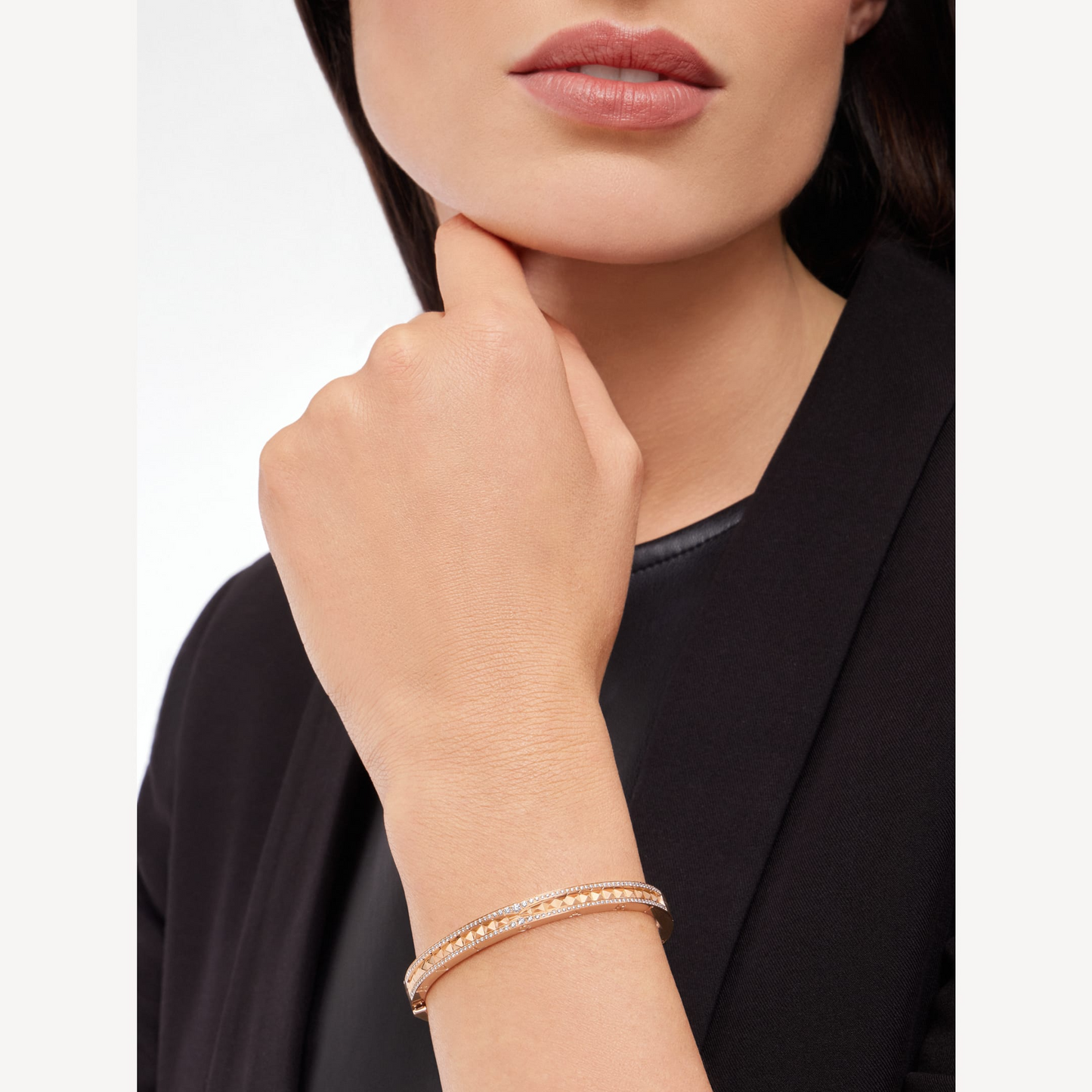 [GALE]ZERO 1 SPIRAL AND PAVED DIAMOND PINK GOLD BRACELET