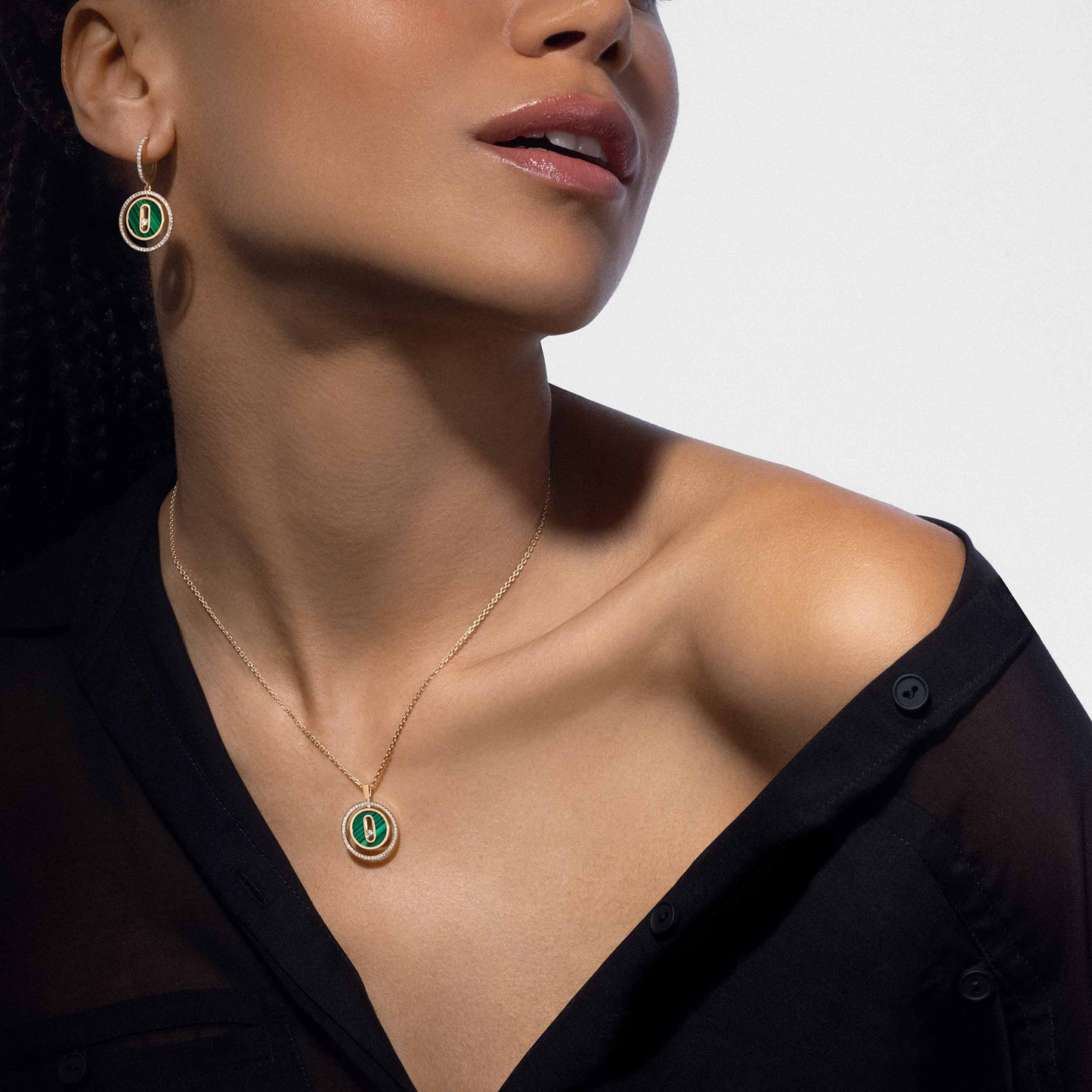[GALE]LUCKY MOVE 1 DIAMOND MALACHITE GOLD DIAMOND NECKLACE
