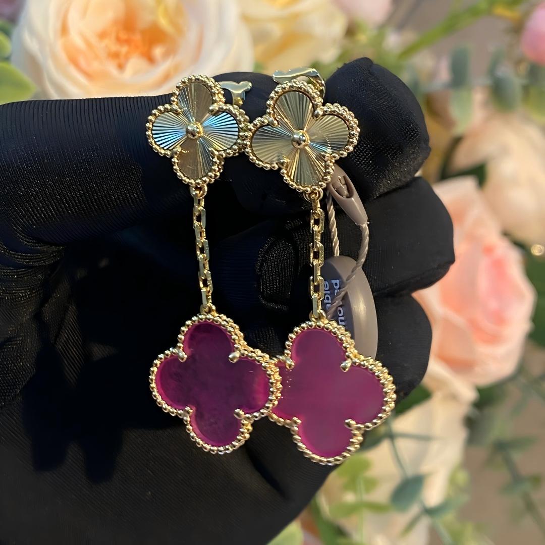 [GALE]NEW CLOVER 2 MOTIF PINK ENAMEL EARRINGS