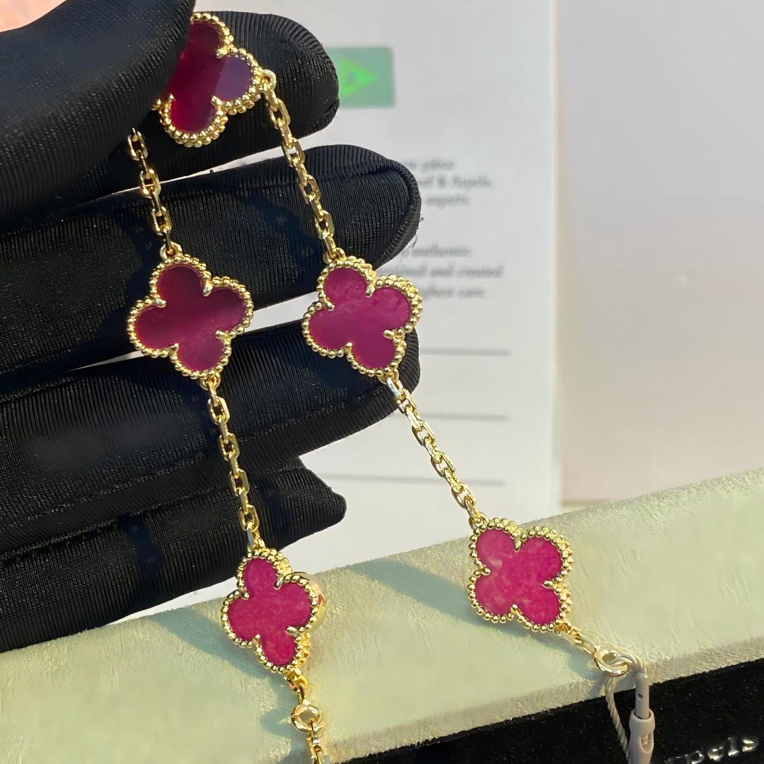[GALE]NEW CLOVER 5 MOTIFS PINK ENAMEL BRACELET