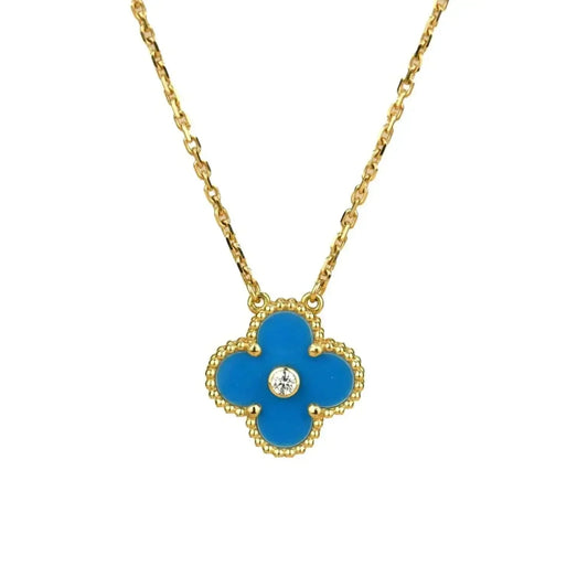 [GALE]CLOVER 15MM DIAMOND AND BLUE AGATE NECKLACE