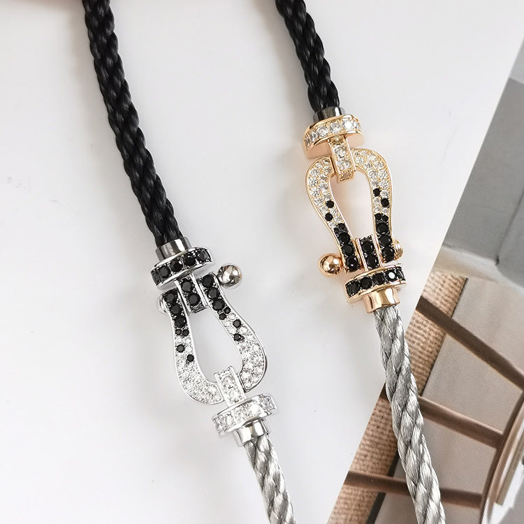 [GALE]FORCE LARGE HORSESHOE BLACK WHITE DIAMOND BRACELET SILVER