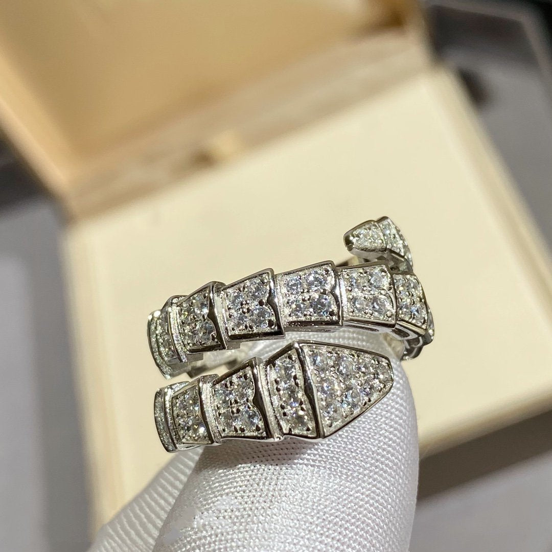 [GALE]SERPENTI DOUBLE RING SILVER DIAMOND PAVED