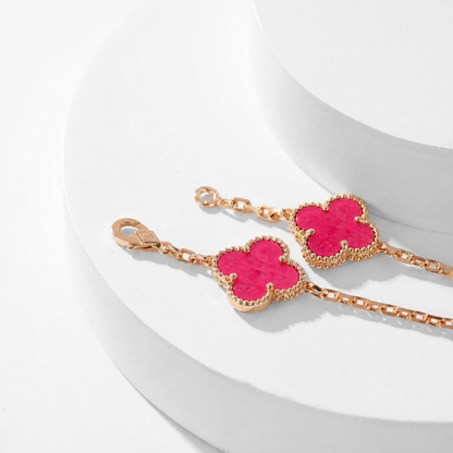 [GALE]NEW CLOVER 10 MOTIFS PINK ENAMEL NECKLACE