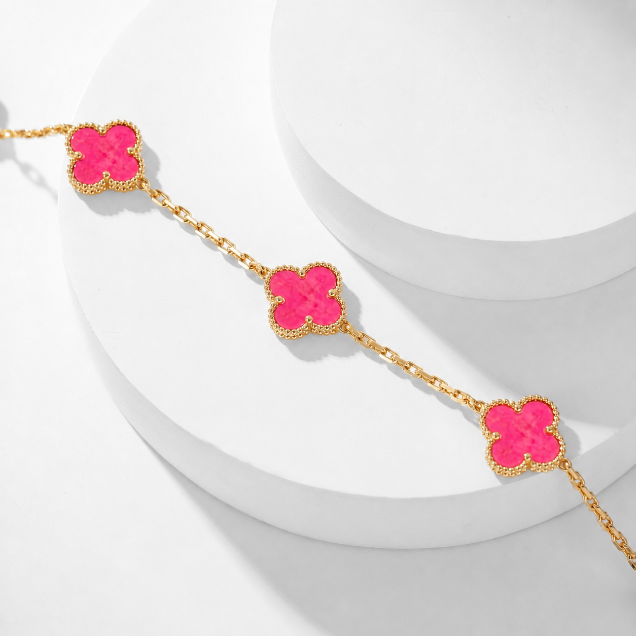 [GALE]NEW CLOVER 10 MOTIFS PINK ENAMEL NECKLACE