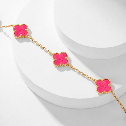 [GALE]NEW CLOVER 10 MOTIFS PINK ENAMEL NECKLACE