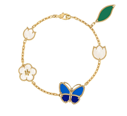 [GALE]LUCKY SPRING GOLD BLUESTONE WHITE MOTHER-OF-PEARL BRACELET