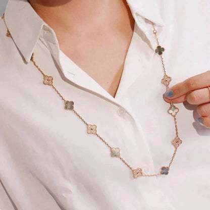 [GALE]CLOVER 20 MOTIFS DARK MOP DIAMOND  NECKLACE