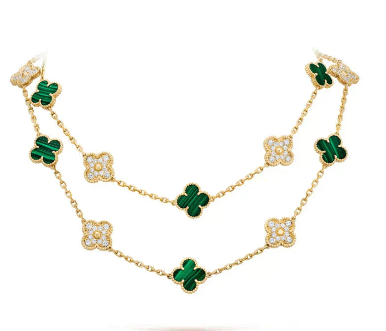 [GALE]CLOVER 20 MOTIFS MALACHITE DIAMOND NECKLACE