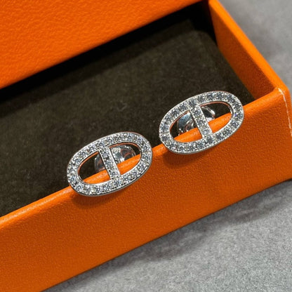 [GALE]HM FULL DIAMOND PIG NOSE STUD EARRINGS
