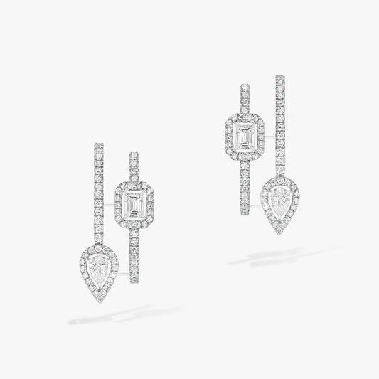 [GALE]CREOLES MY TWIN 2 RANGS SILVER DIAMOND EARRINGS