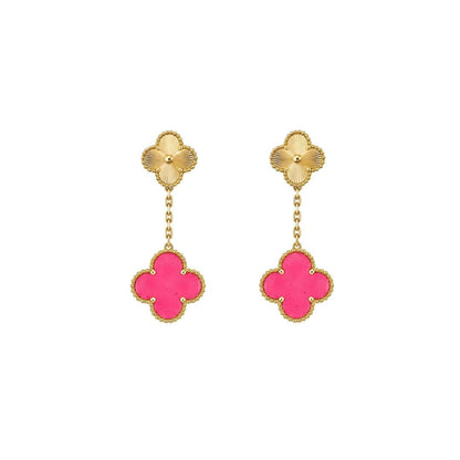 [GALE]NEW CLOVER 2 MOTIF PINK ENAMEL EARRINGS