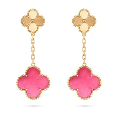 [GALE]NEW CLOVER 2 MOTIF PINK ENAMEL EARRINGS