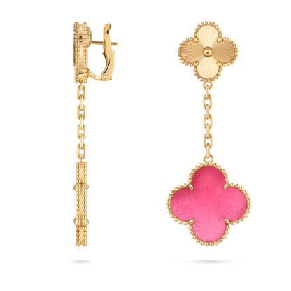 [GALE]NEW CLOVER 2 MOTIF PINK ENAMEL EARRINGS