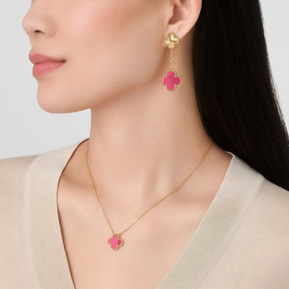 [GALE]NEW CLOVER 2 MOTIF PINK ENAMEL EARRINGS