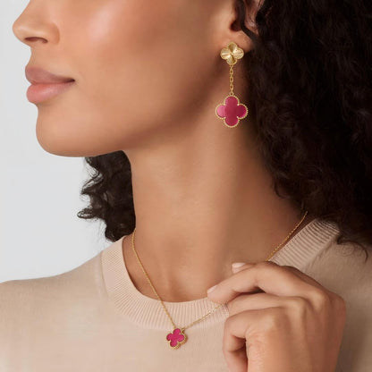 [GALE]NEW CLOVER 2 MOTIF PINK ENAMEL EARRINGS