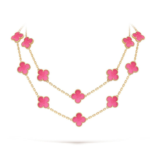 [GALE] NEW CLOVER 20 MOTIFS PINK ENAMEL NECKLACE