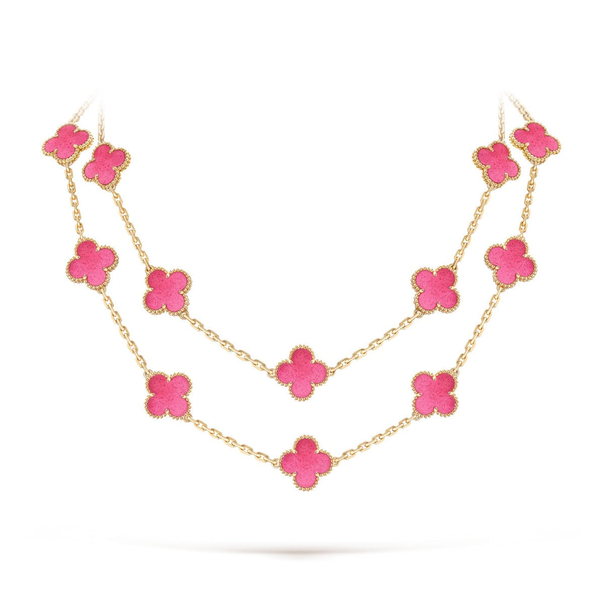 [GALE] NEW CLOVER 20 MOTIFS PINK ENAMEL NECKLACE