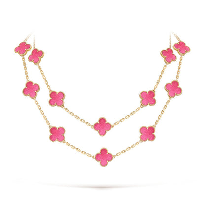 [GALE] NEW CLOVER 20 MOTIFS PINK ENAMEL NECKLACE
