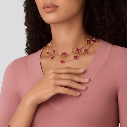 [GALE] NEW CLOVER 20 MOTIFS PINK ENAMEL NECKLACE