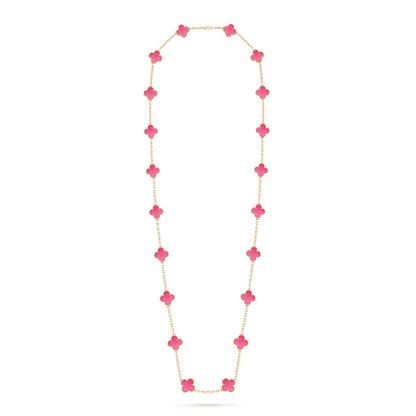 [GALE] NEW CLOVER 20 MOTIFS PINK ENAMEL NECKLACE