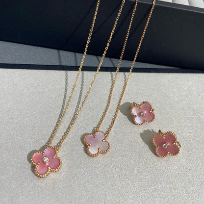 [GALE]CLOVER MEDIUM 1 DIAMOND PINK EARRINGS