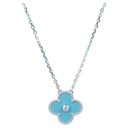 [GALE]CLOVER 15MM DIAMOND SVRES PORCELAIN  NECKLACE SILVER