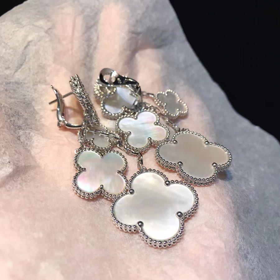 [GALE]CLOVER EARRINGS WHITE MOP 4 MOTIFS SILVER