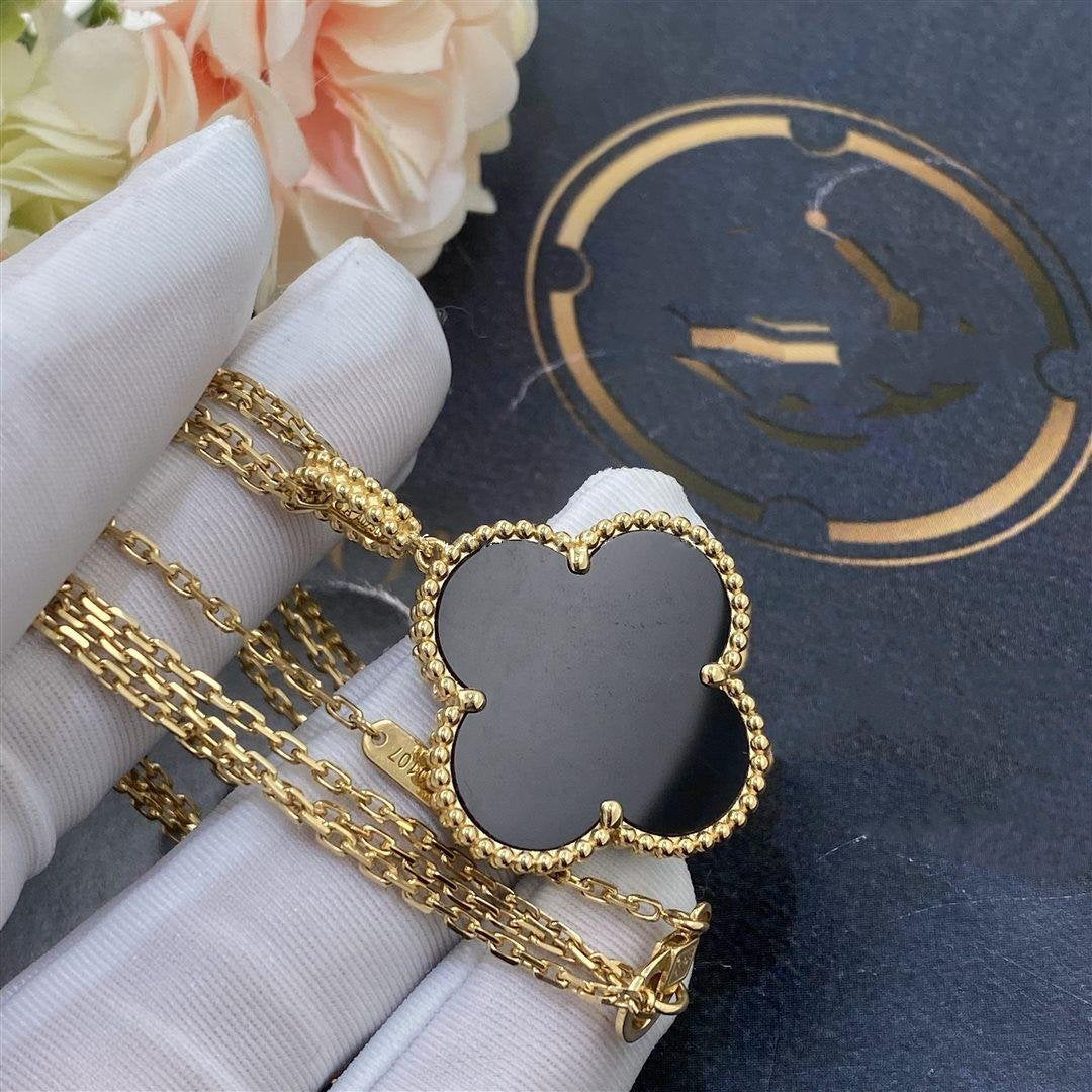 [GALE]CLOVER 25MM GOLD ONYX BIG CLOVER NECKLACE