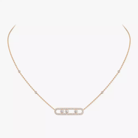 [GALE] Move Pave_ Rose Gold Diamond Necklace