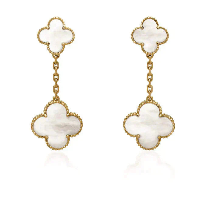 [GALE]CLOVER 2 MOTIF WHITE MOP EARRINGS
